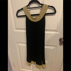 Black and gold pleated dress